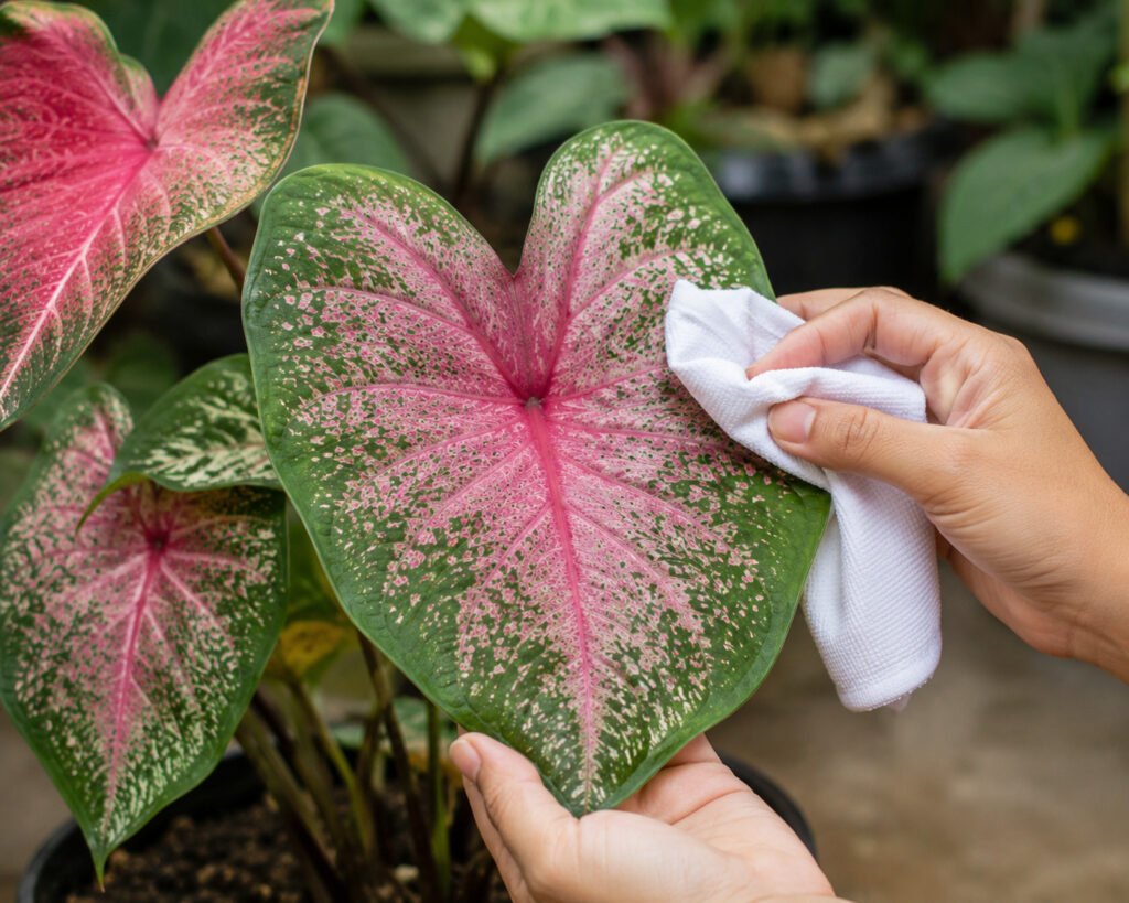 clean-caladium-leaves
