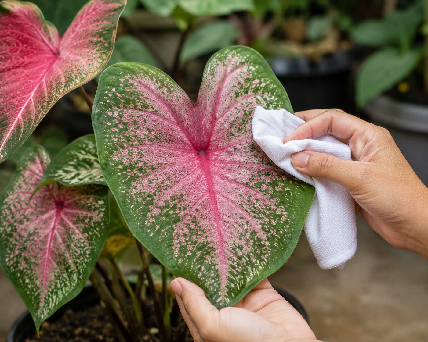 clean-caladium-leaves